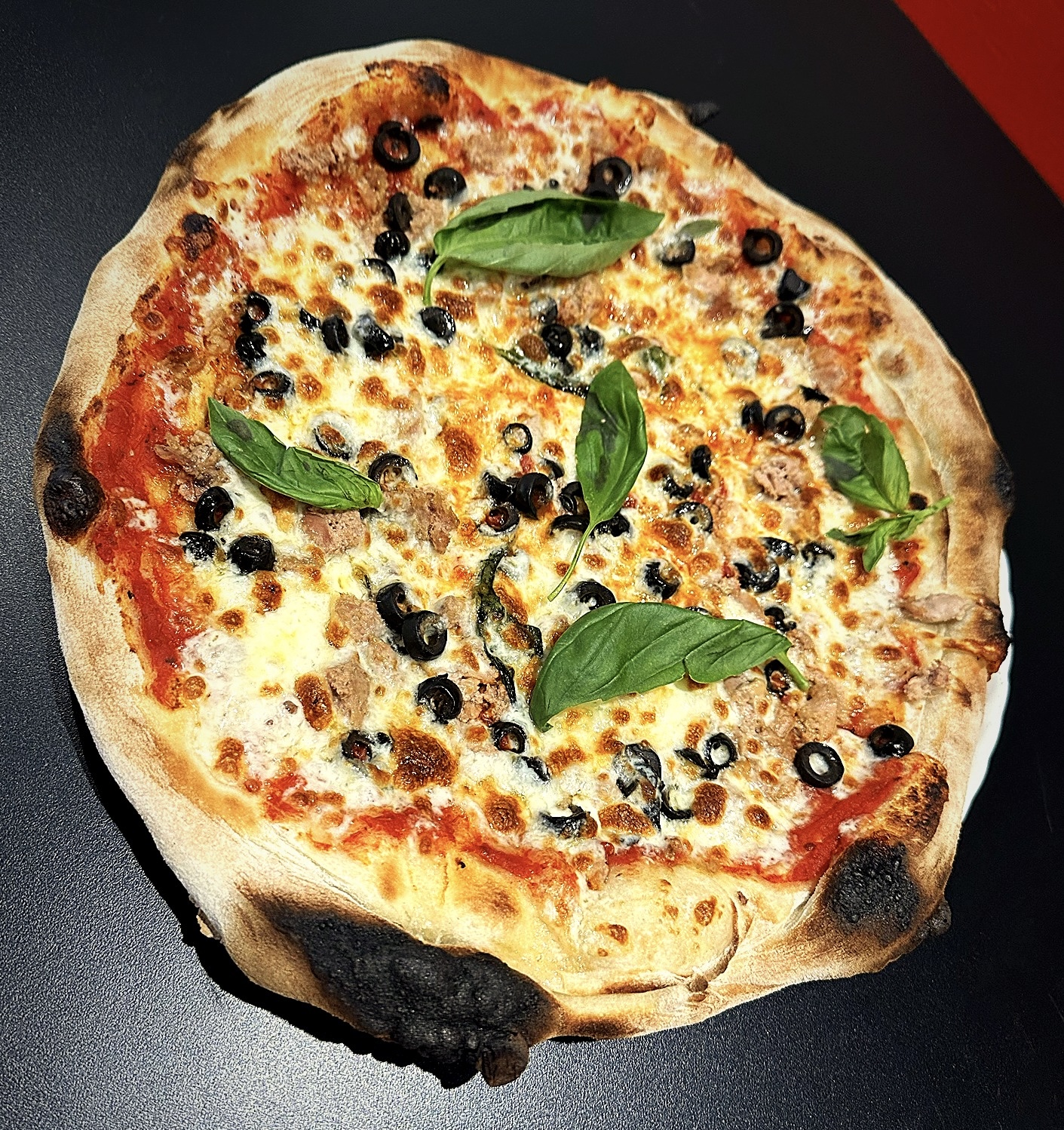 Pizza Thon sortie du four à bois